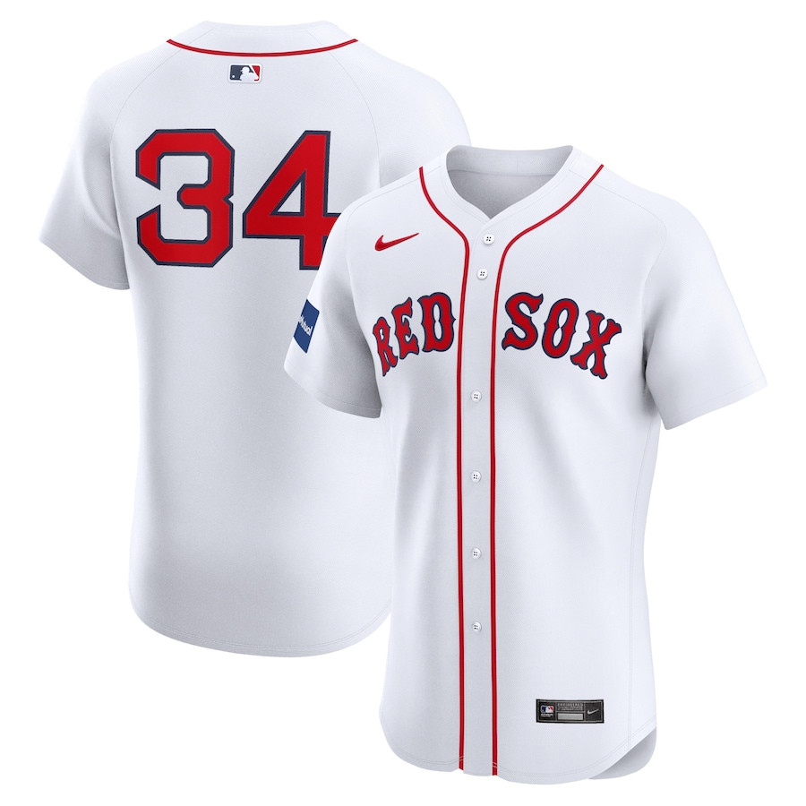 David Ortiz 34 Boston Red Sox Home Elite Sponsor Patch Player White MLB Jersey Men's