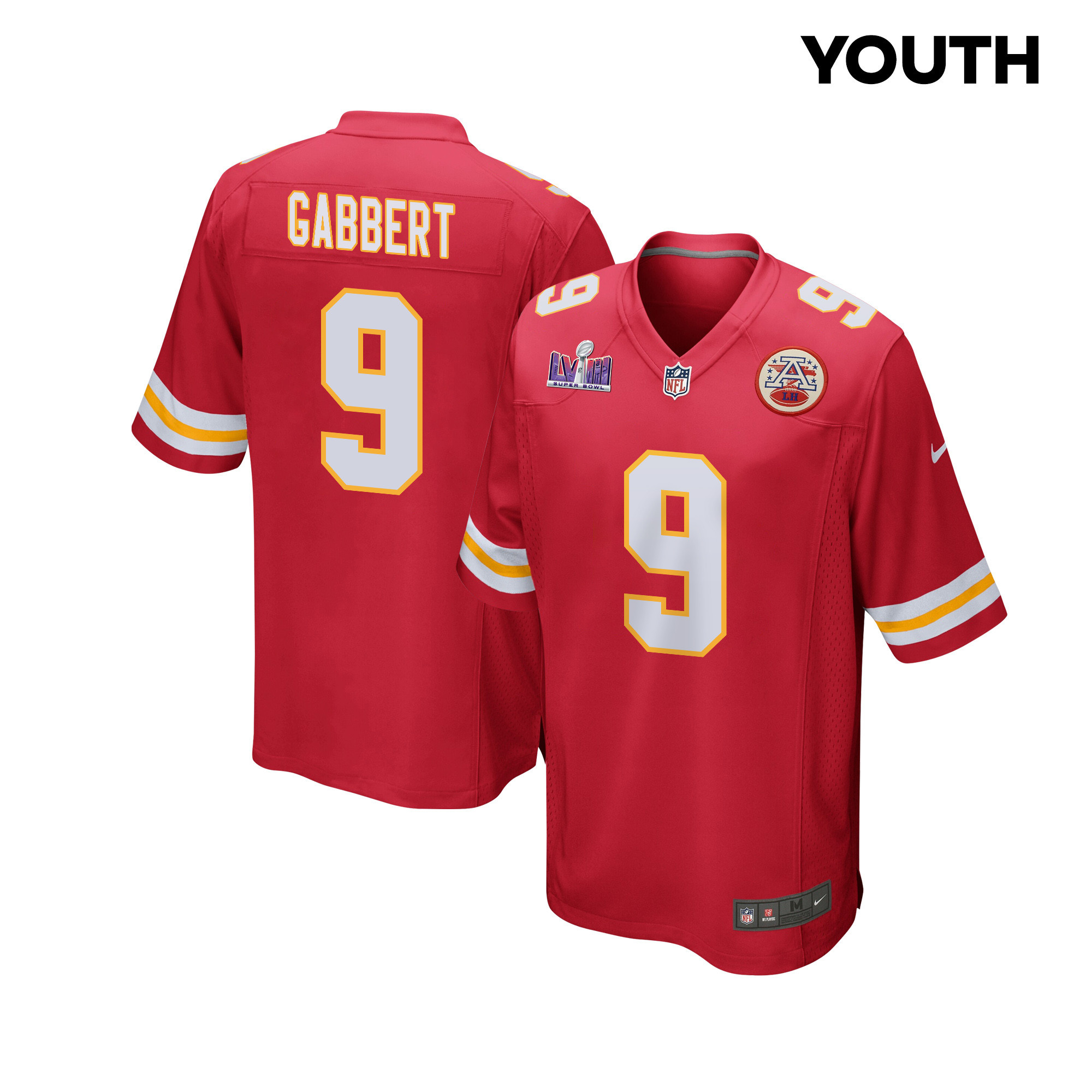 Blaine Gabbert 9 Kansas City Chiefs Super Bowl LVIII Patch Game Red NFL Jersey Youth
