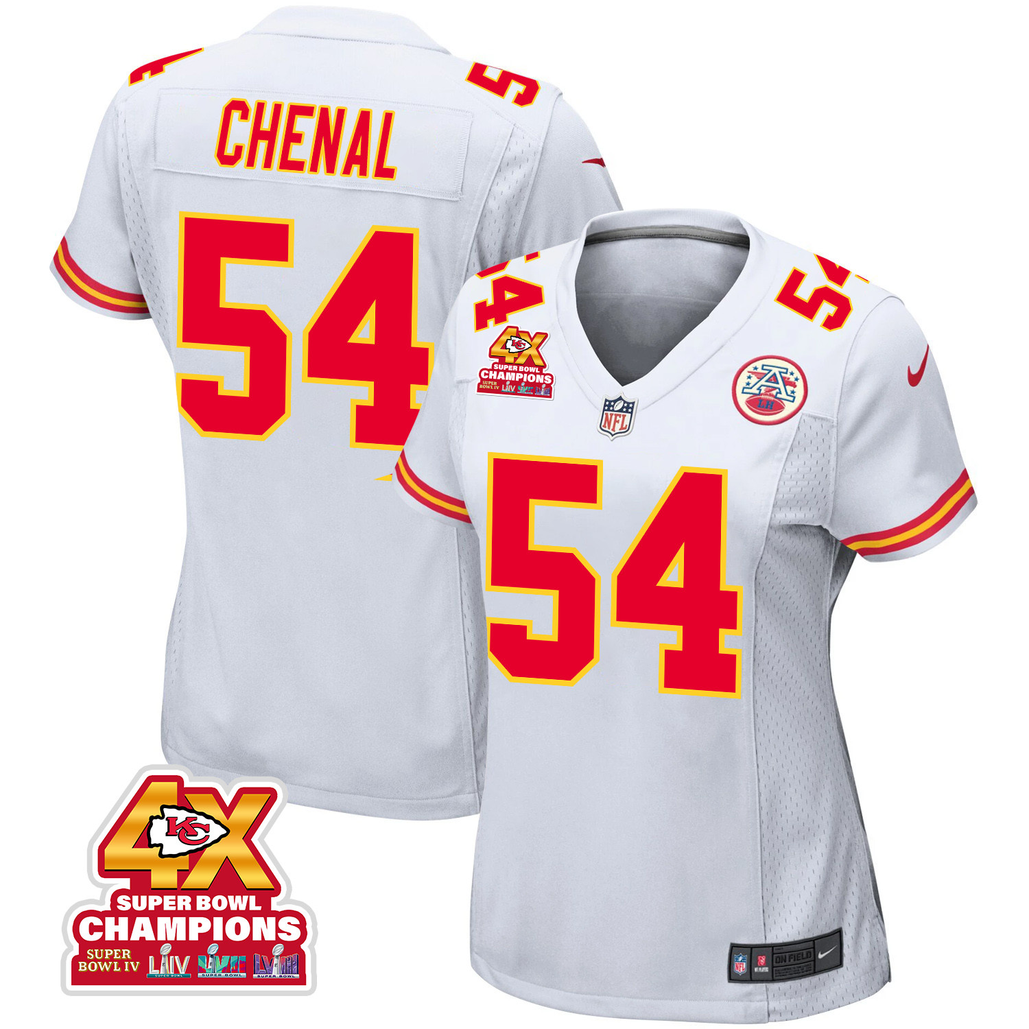 Leo Chenal 54 Kansas City Chiefs Super Bowl LVIII Champions 4X Game White NFL Jersey Women's