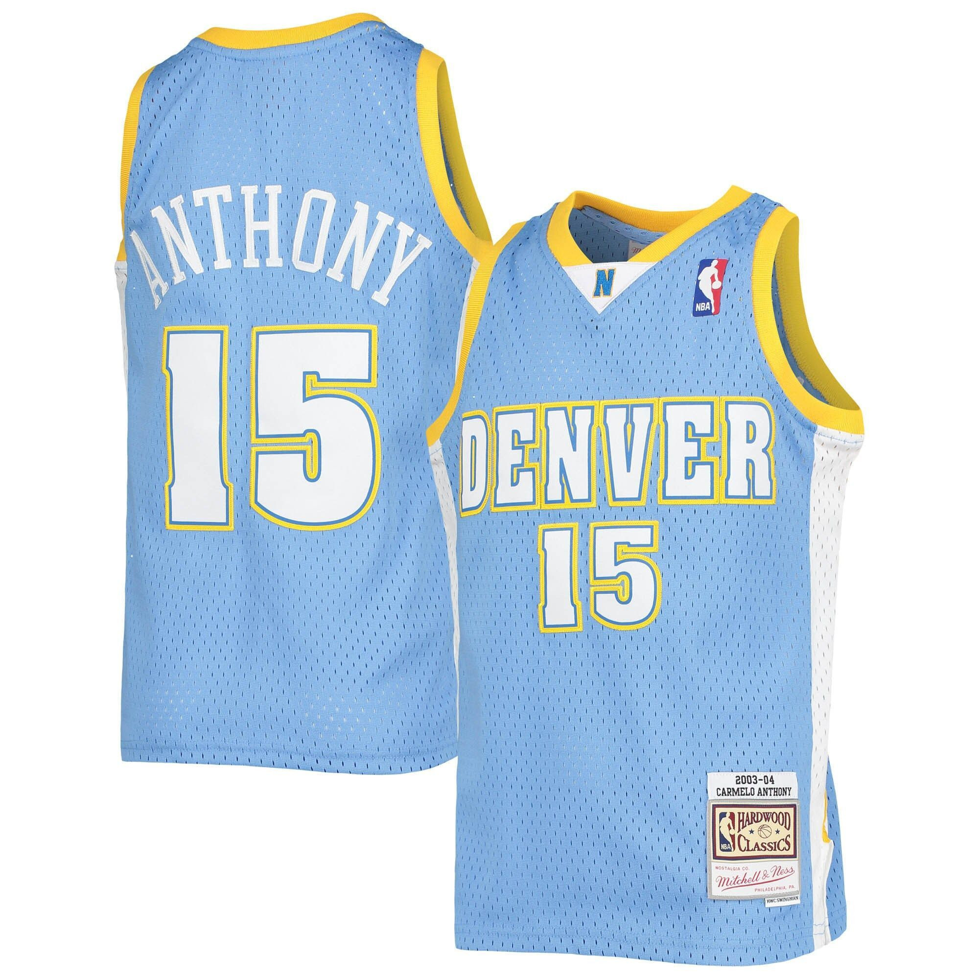 Carmelo Anthony Denver Nuggets Mitchell&Nes 2003-04 Hardwood Classics Swingman Powder Blue NBA Jersey Youth