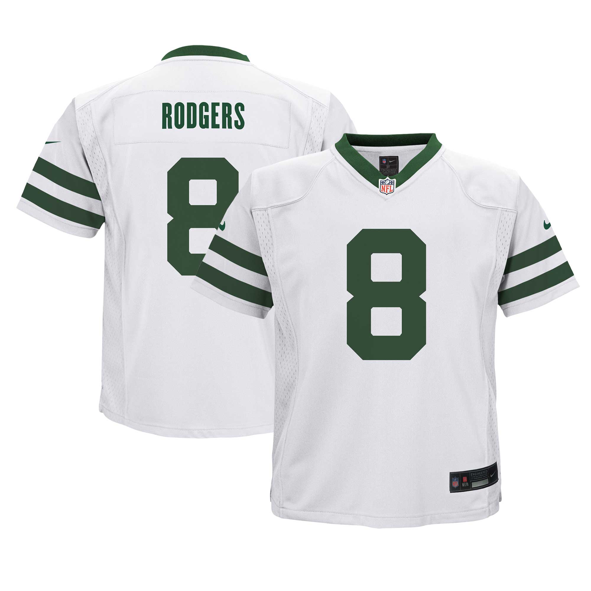 Preschool New York Jets Aaron Rodgers Legacy White Game NFL Jersey Men's