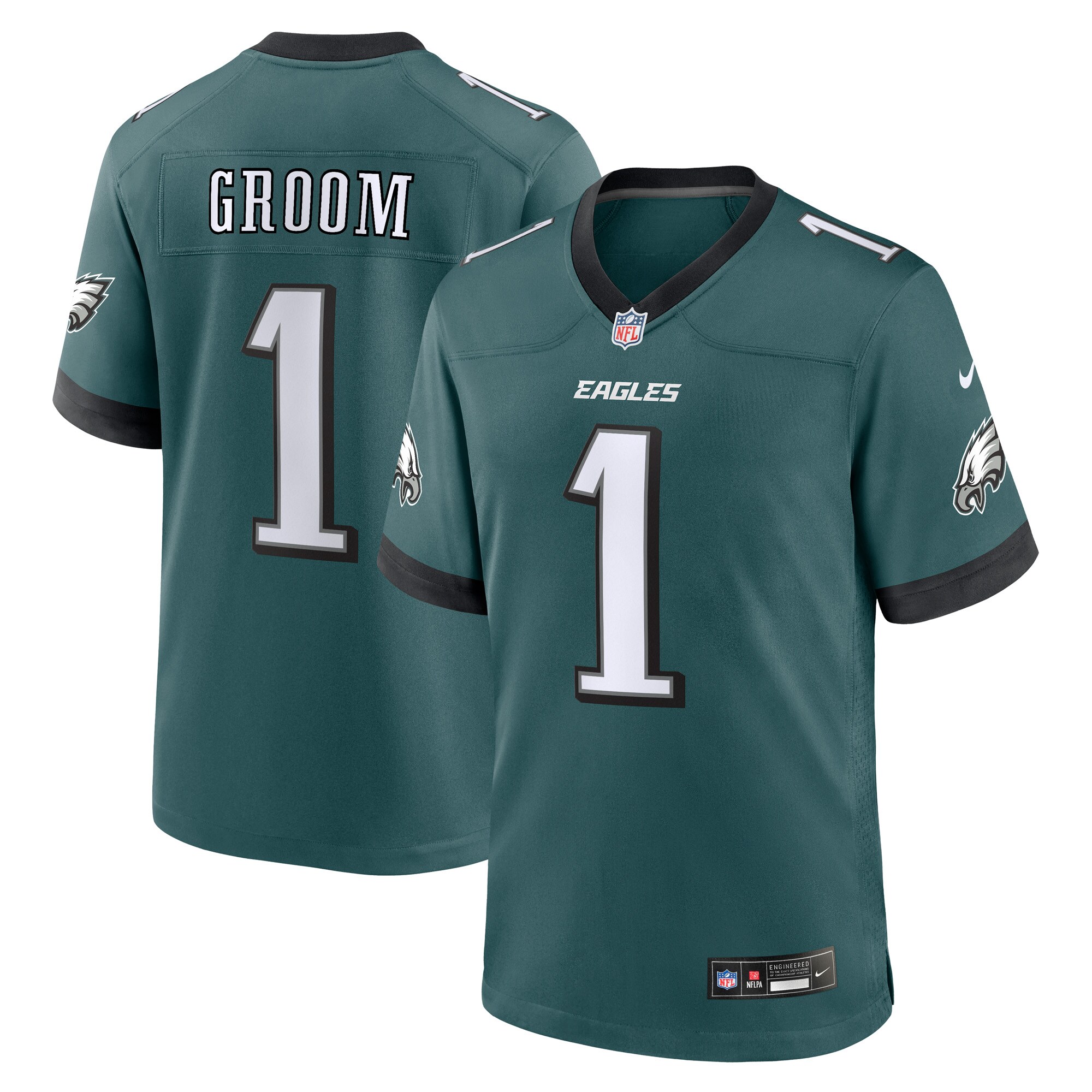 Philadelphia Eagles Number 1 Groom Midnight Green Game NFL Jersey Men's