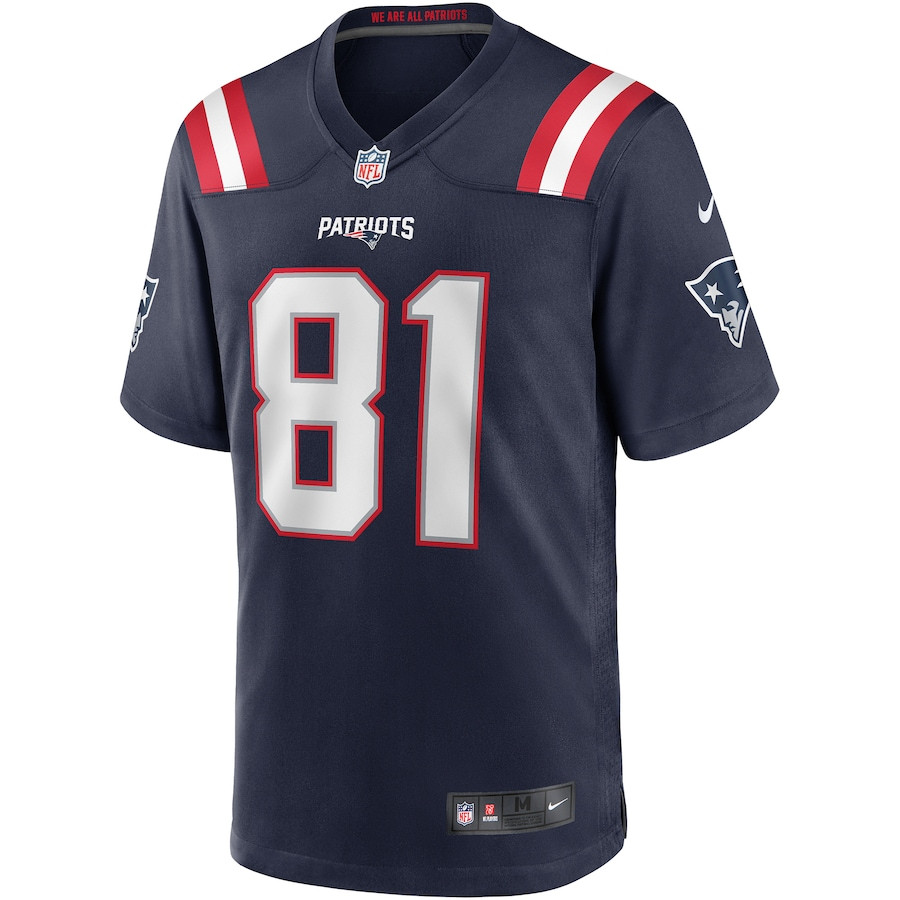 Randy Moss 81 New England Patriots Game Retired Navy NFL Jersey Men's