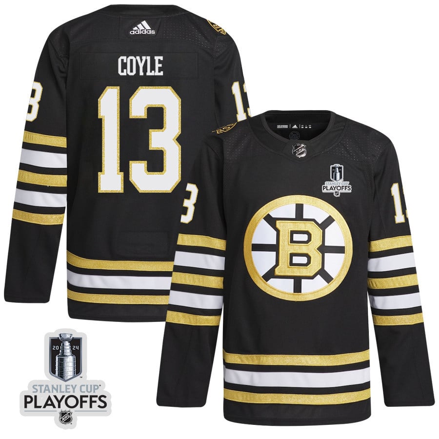 Charlie Coyle 13 Boston Bruins 2024 Playoffs Patch Home Black NHL Jersey Men's