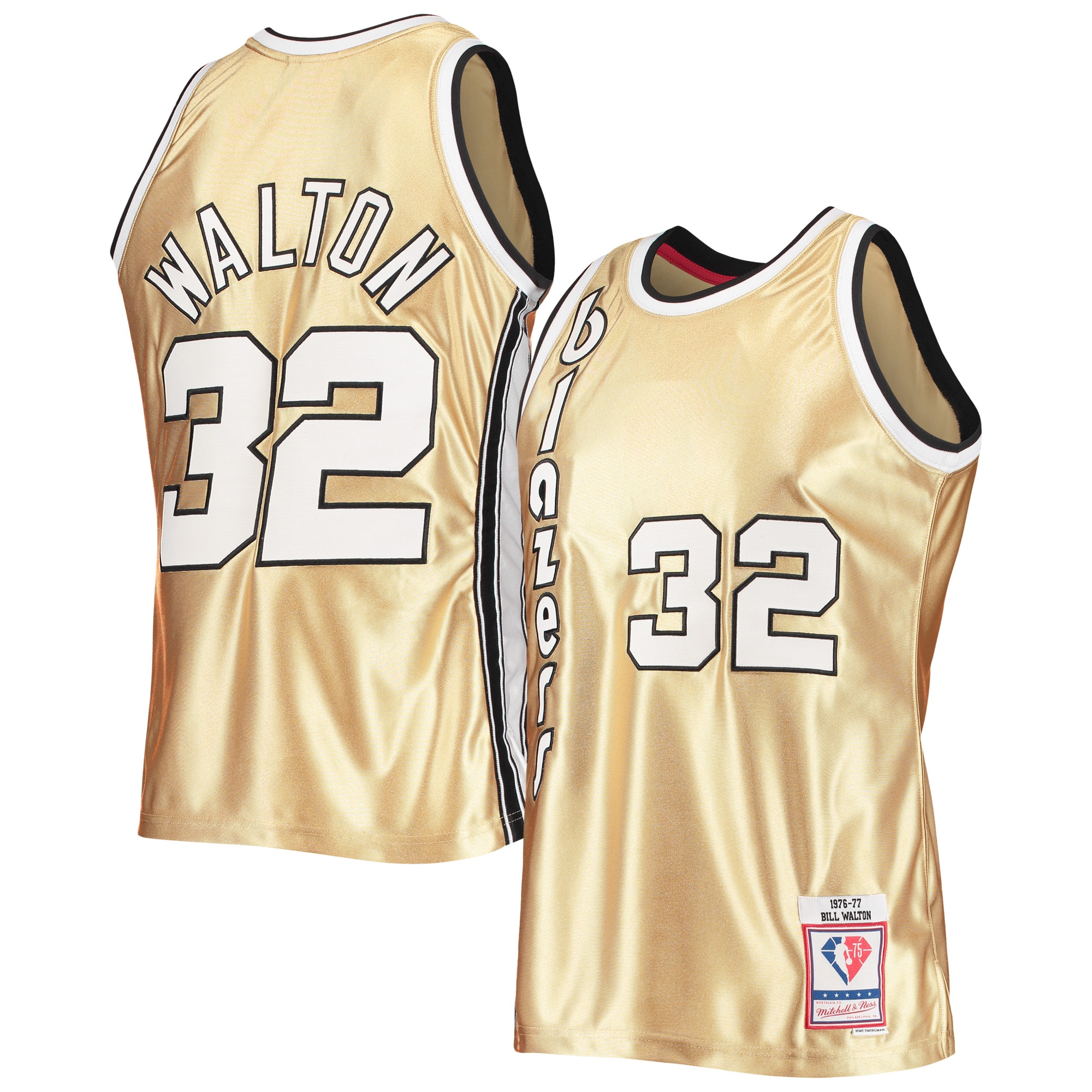 Mitchell Ness Bill Walton Gold Portland Trail Blazers 75th Anniversary 1976/77 Hardwood Classics Swingman NBA Jersey Men's