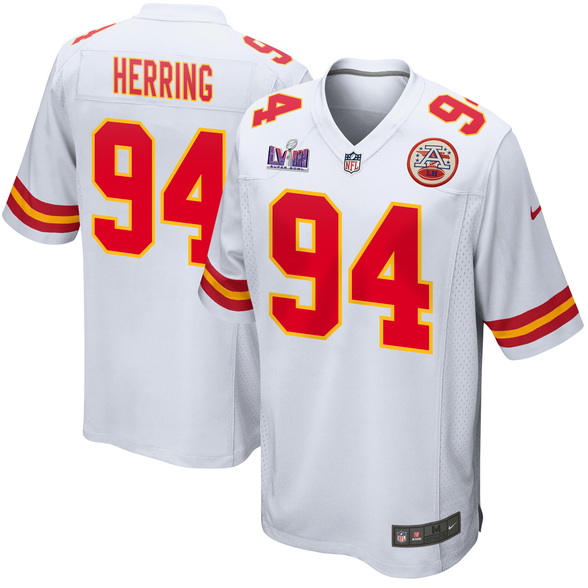 Malik Herring 94 Kansas City Chiefs Super Bowl LVIII Patch Game White NFL Jersey Men's