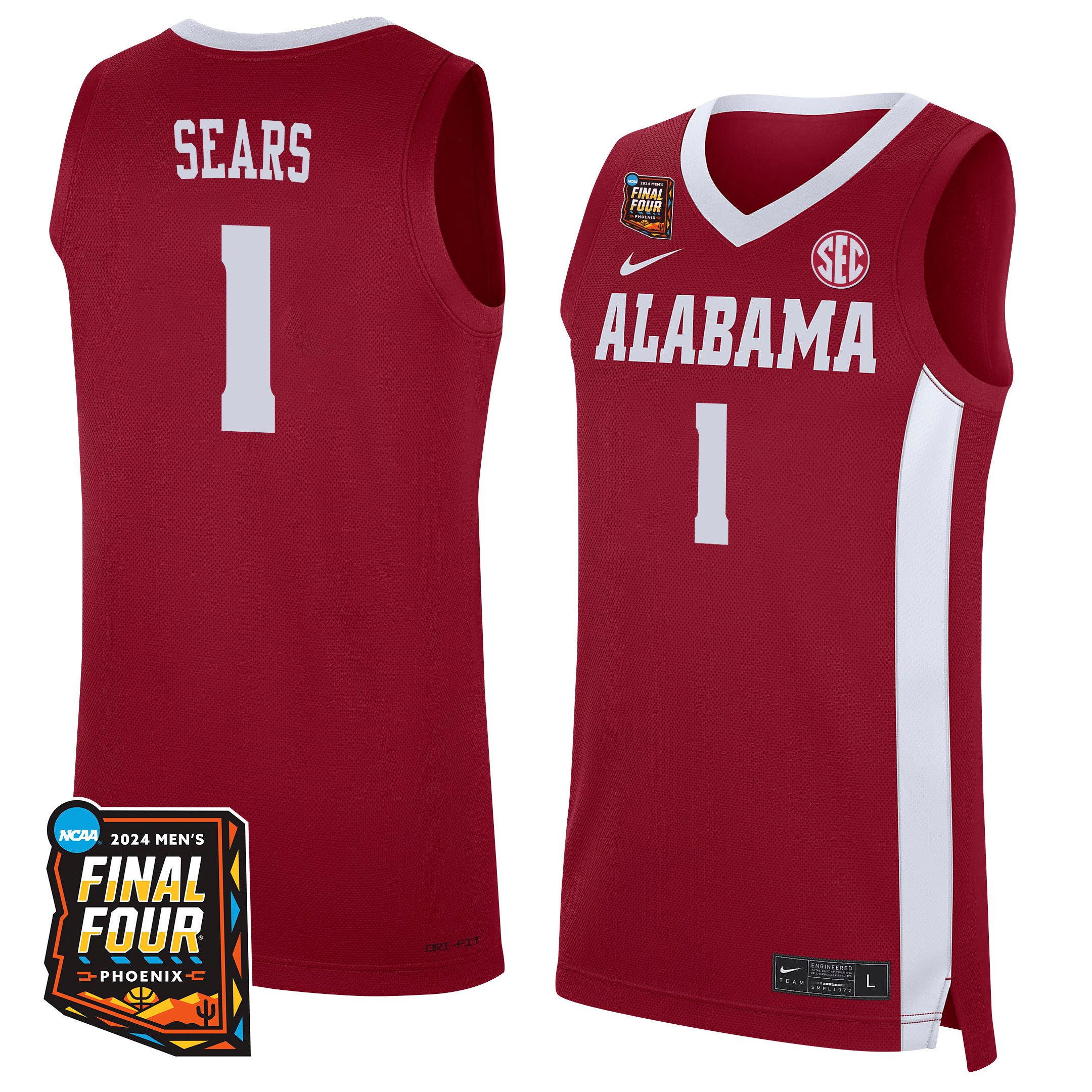 Mark Sears Alabama Crimson Tide 2024 Final Four Patch Re White NCAA Jersey Men's