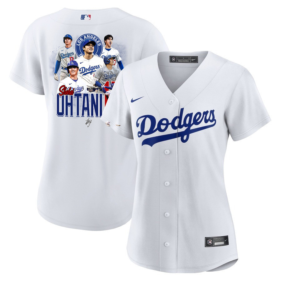 Shohei Ohtani 17 Los Angeles Dodgers Signed Collage Arts 2023 Home White MLB Jersey Women's