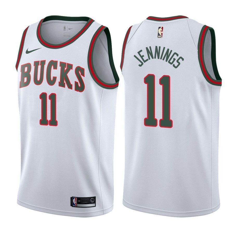 Milwaukee Bucks Brandon Jennings 11 Classi White NBA Jersey Men's