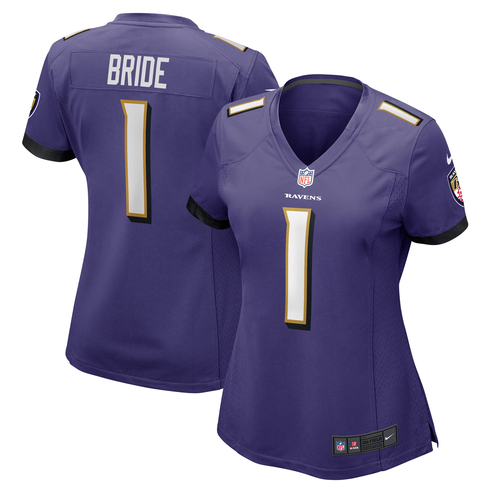 Baltimore Ravens Number 1 Bride Purple Game NFL Jersey Women's