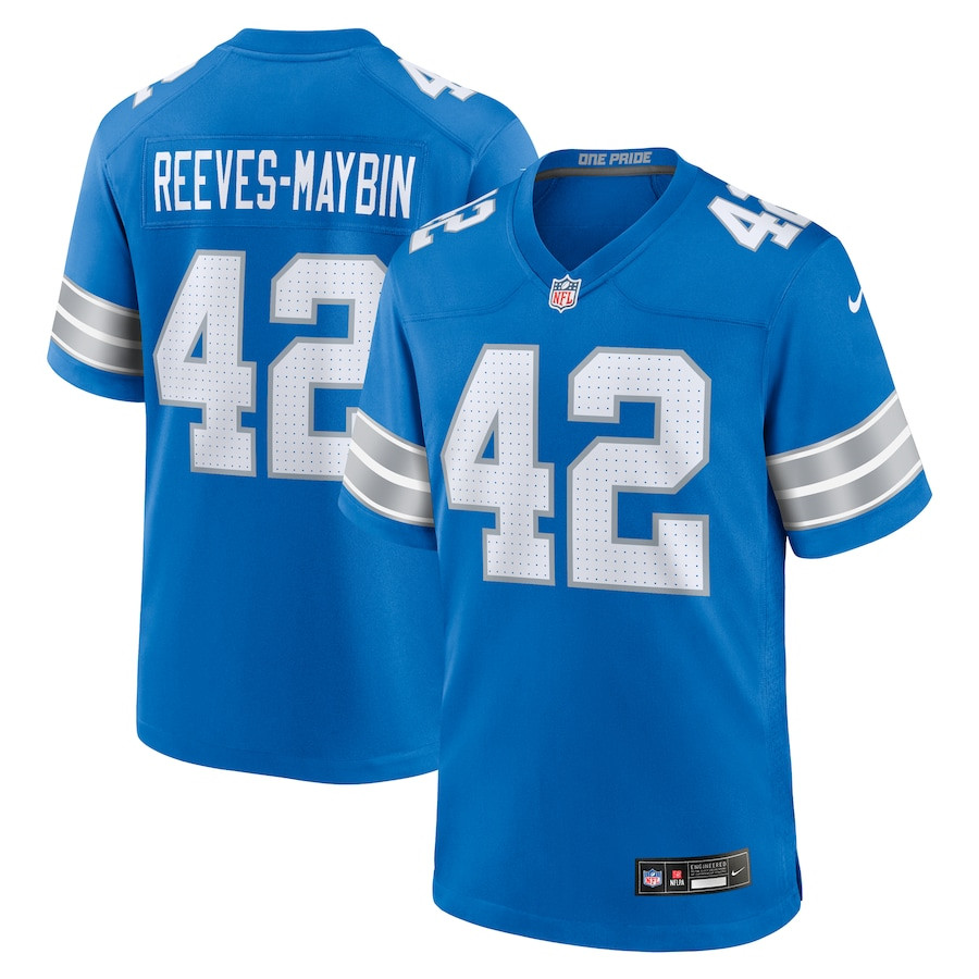 Jalen Reeves-Maybin 42 Detroit Lions Team Game Blue NFL Jersey Men's