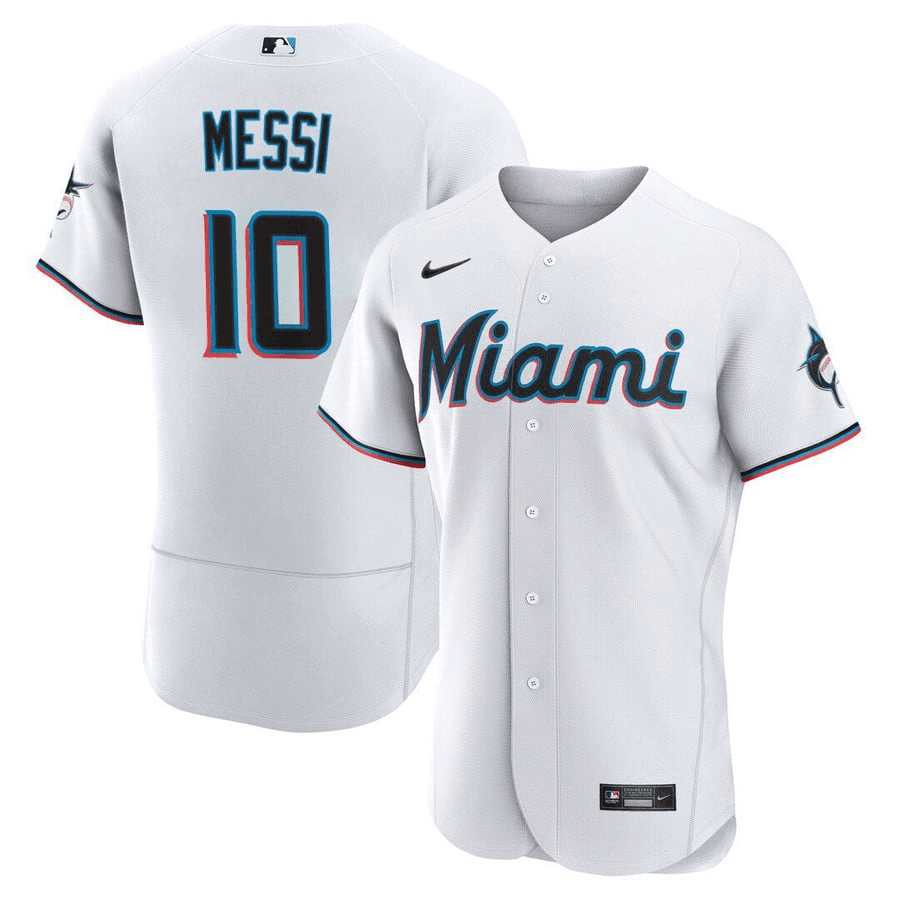 Lionel Messi Miami Marlins Elite Stitched White MLB Jersey Men's