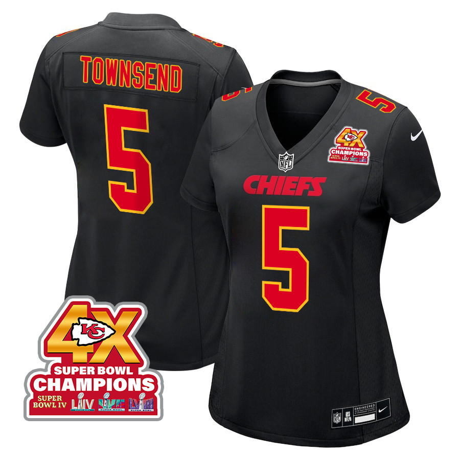 Tommy Townsend 5 Kansas City Chiefs Super Bowl LVIII Champions 4X Fashion Game Carbon Black NFL Jersey Women's