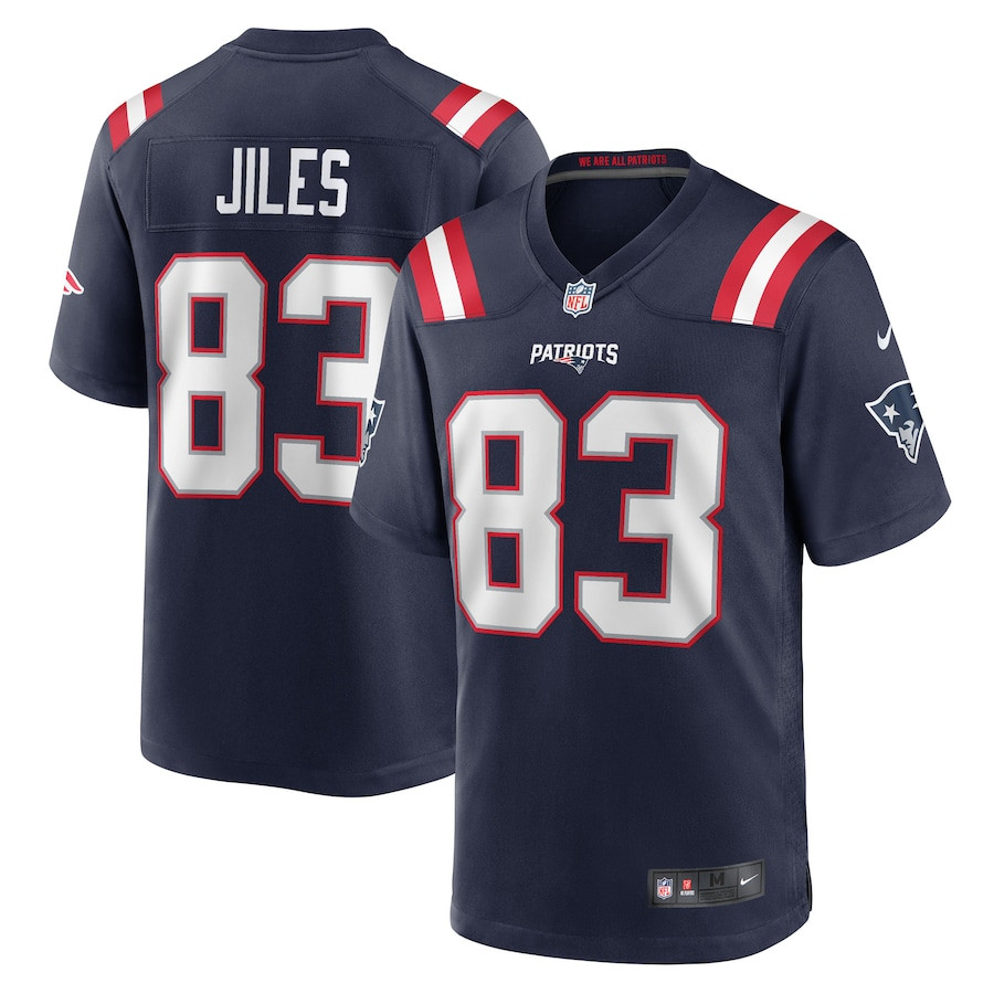 John Jiles 83 New England Patriots Team Game Navy NFL Jersey Men's