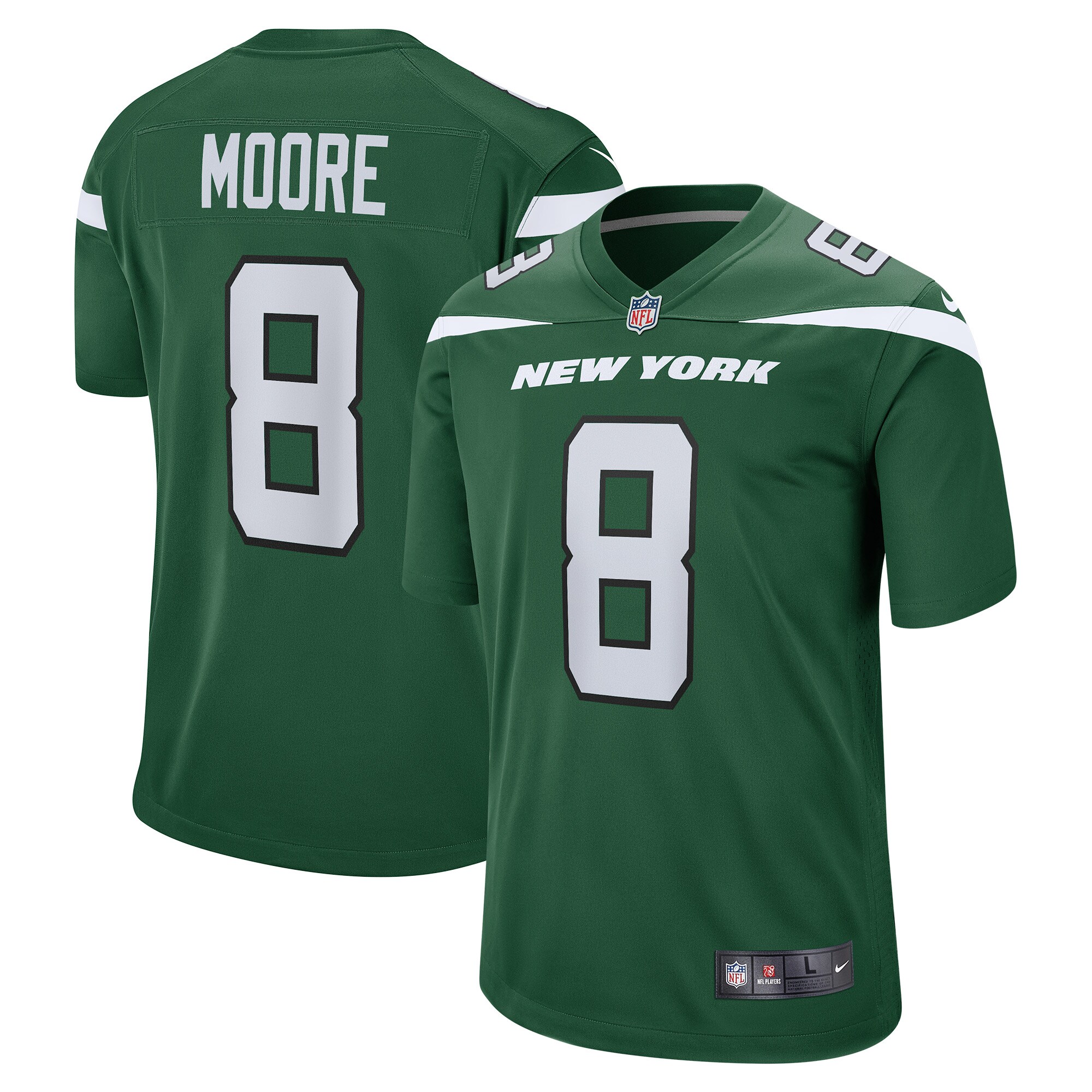 New York Jets Elijah Moore Gotham Green Game NFL Jersey Men's