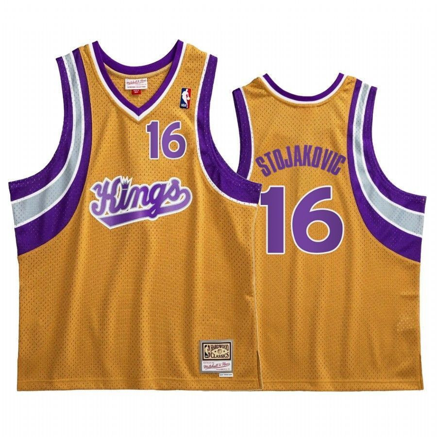 Peja Stojakovic 16 Sacramento Kings Gold Hardwood Classics NBA Jersey Men's