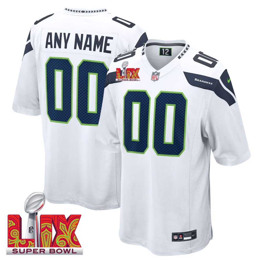 Seattle Seahawks Super Bowl LIX Patch Game Custom White NFL Jersey Men's