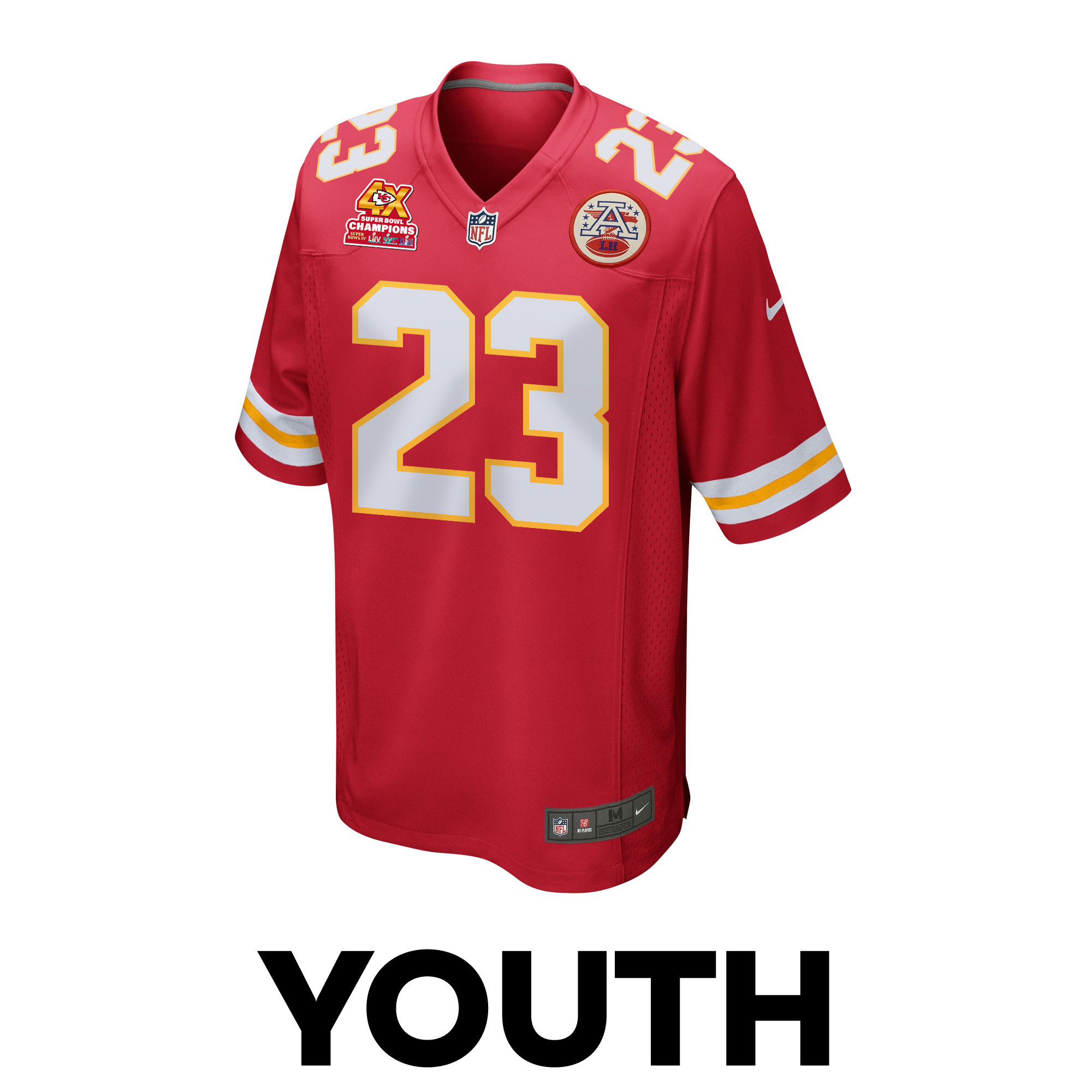 Drue Tranquill 23 Kansas City Chiefs Super Bowl LVIII Champions 4X Game Red NFL Jersey Youth