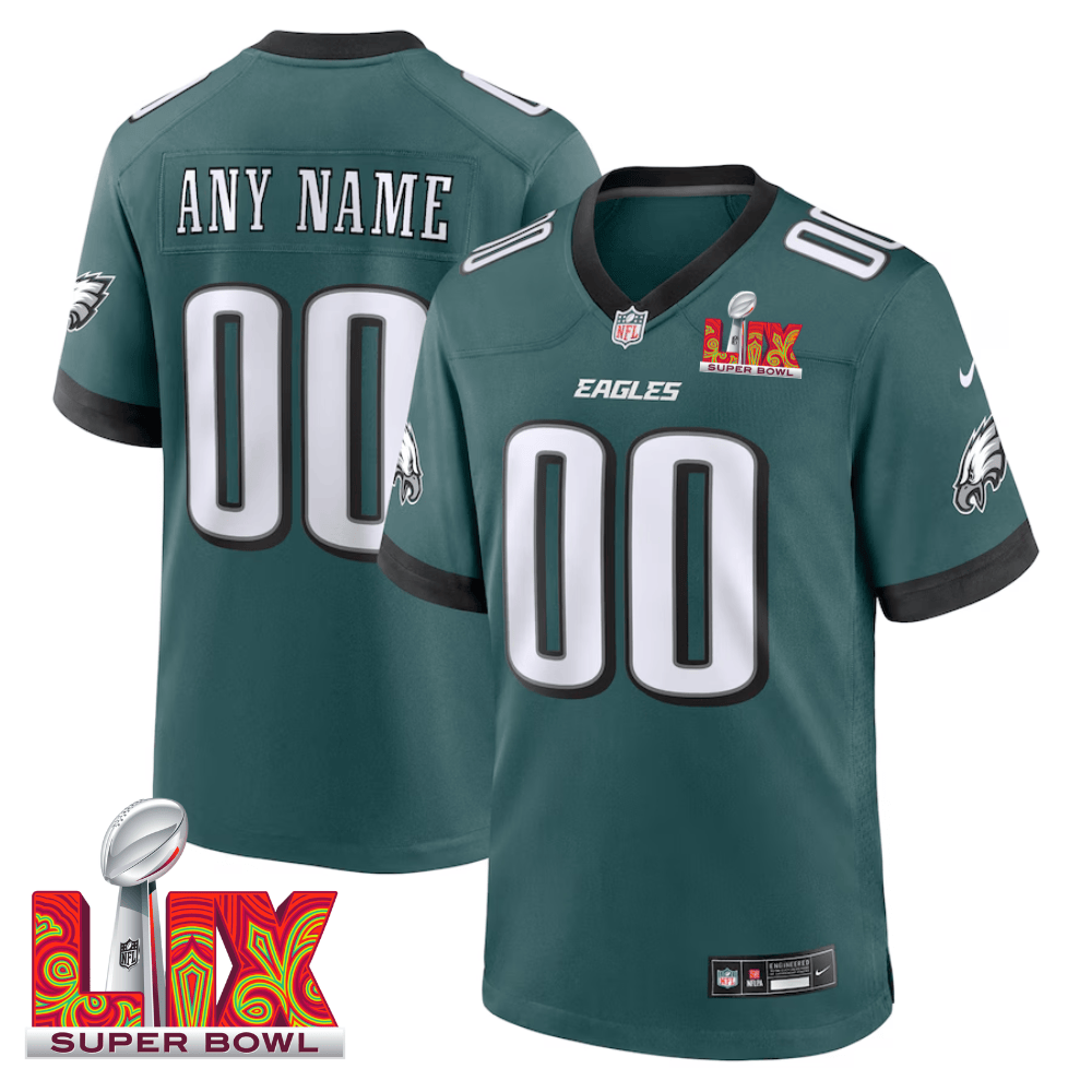 Philadelphia Eagles Super Bowl LIX Patch Game Custom Midnight Green NFL Jersey Men's