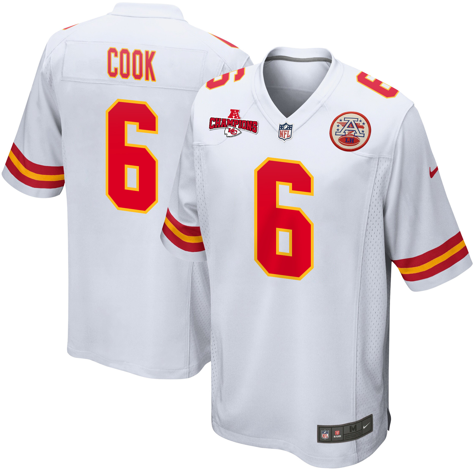 Bryan Cook 6 Kansas City Chiefs AFC Champions Patch Game White NFL Jersey Men's