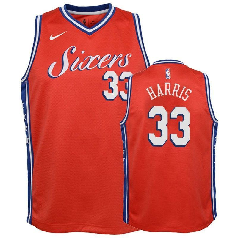 76ers Tobias Harris 33 2018-19 Statet Red NBA Jersey Youth