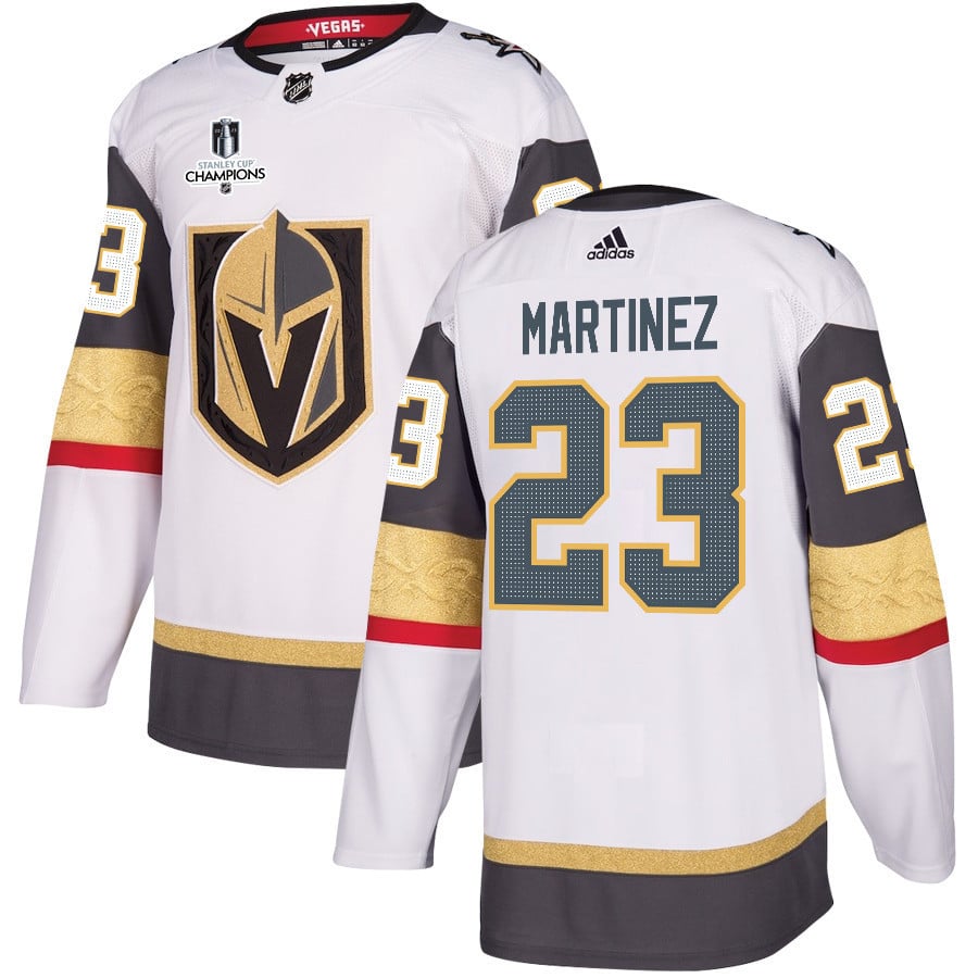 Alec Martinez 23 Vegas Golden Knights Stanley Cup 2023 Champions Patch Away Breakaway White NHL Jersey Men's