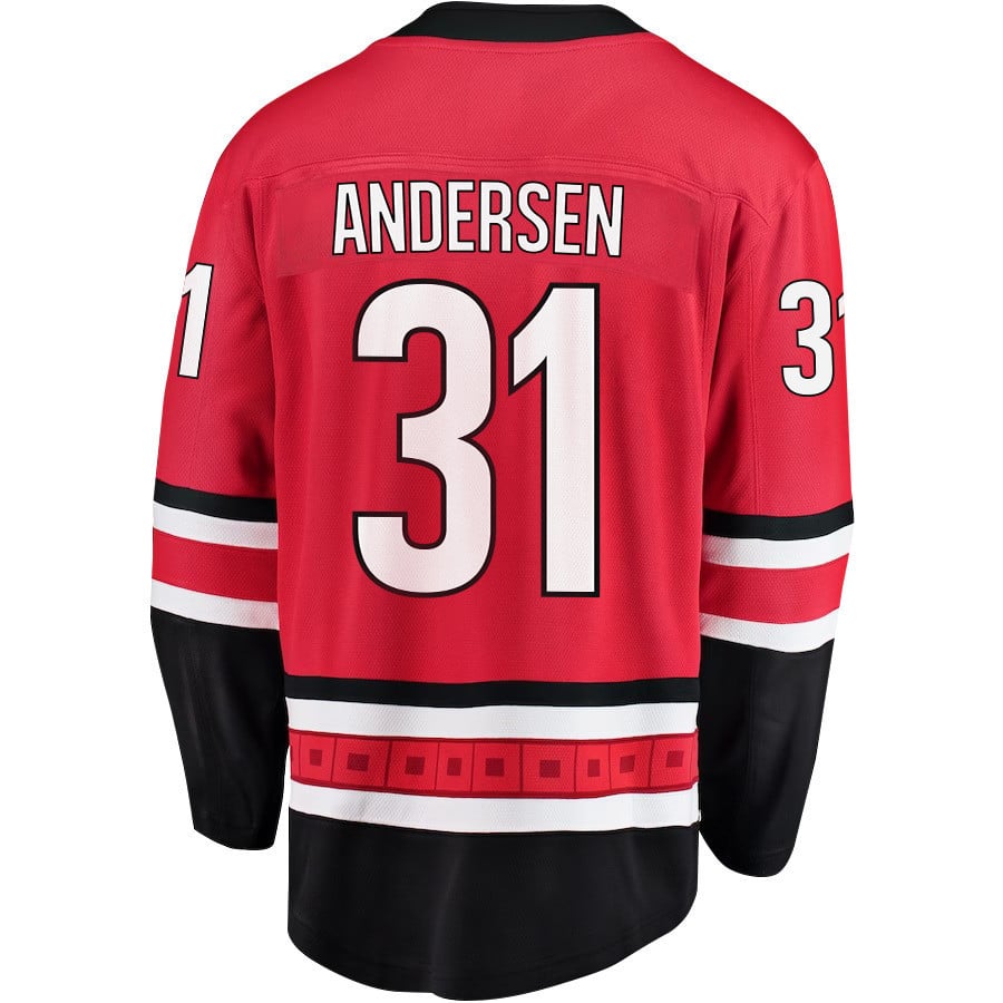 Frederik Andersen 31 Carolina Hurricanes Stanley Cup 2023 Playoffs Patch Home Breakaway Red NHL Jersey Men's