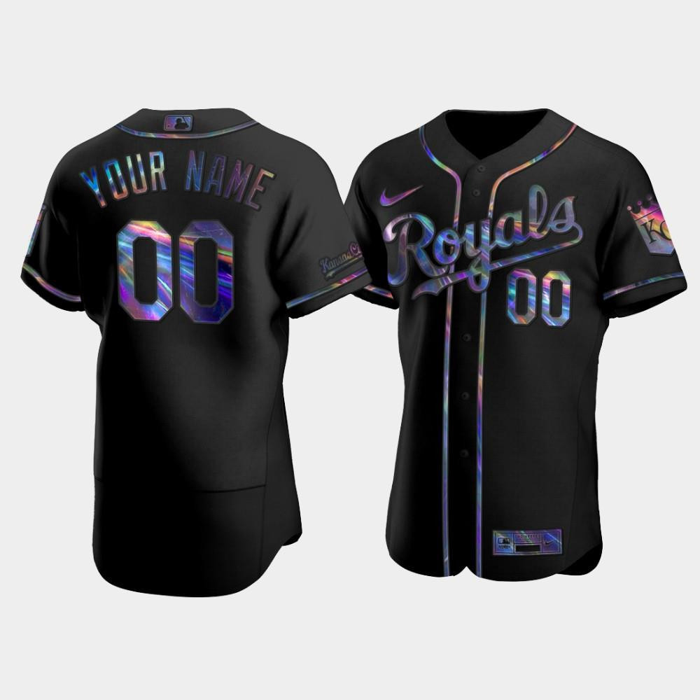 Kansas City Royals Custom Black Golden Edition Holographic MLB Jersey Men's