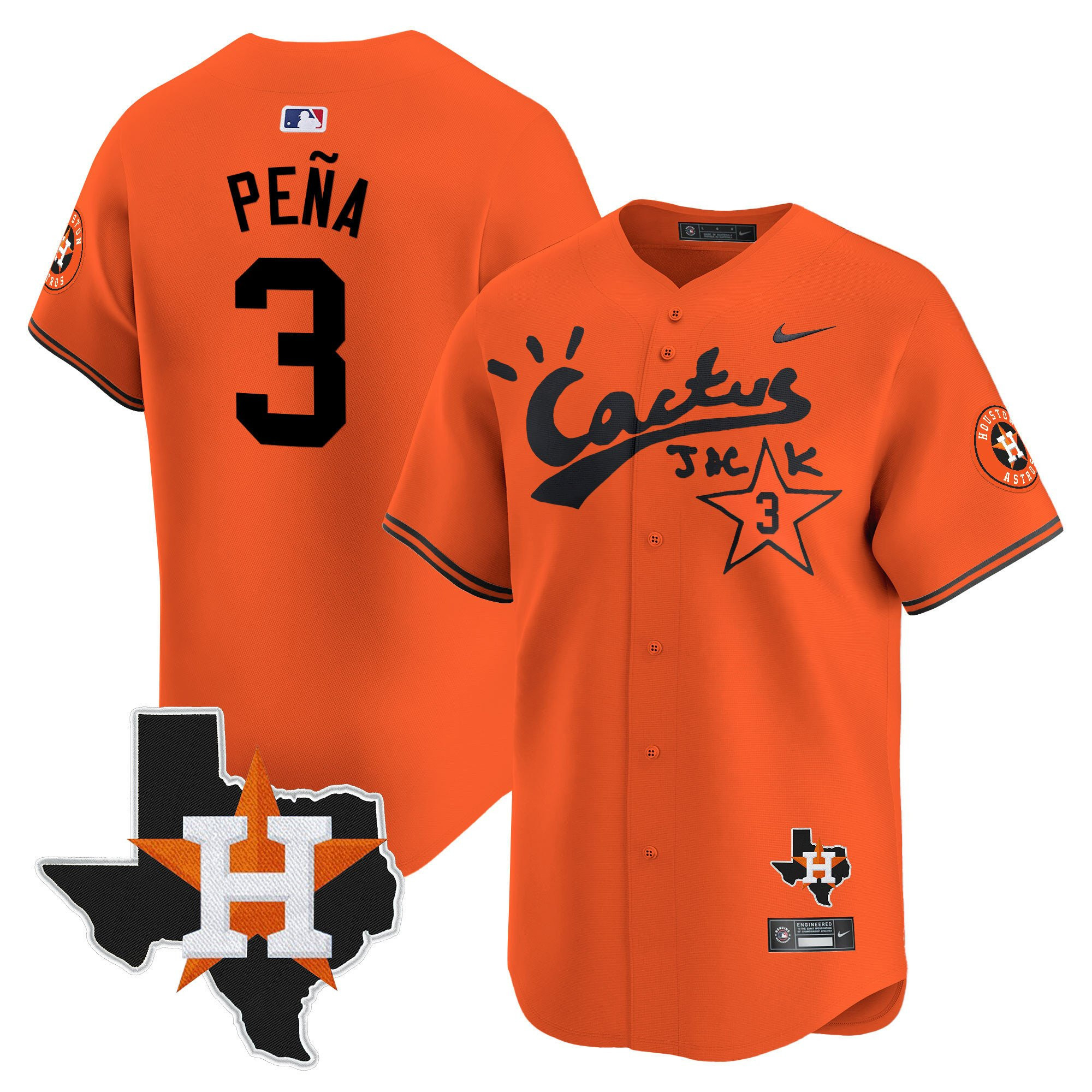 Jeremy Pena 3 Houston Astros Cactus Jack Houston Patch Orange Limited Men MLB Jersey Men's