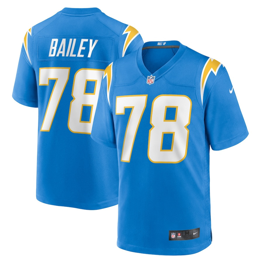 Zack Bailey 78 Los Angeles Chargers Team Game Powder Blue NFL Jersey Men's
