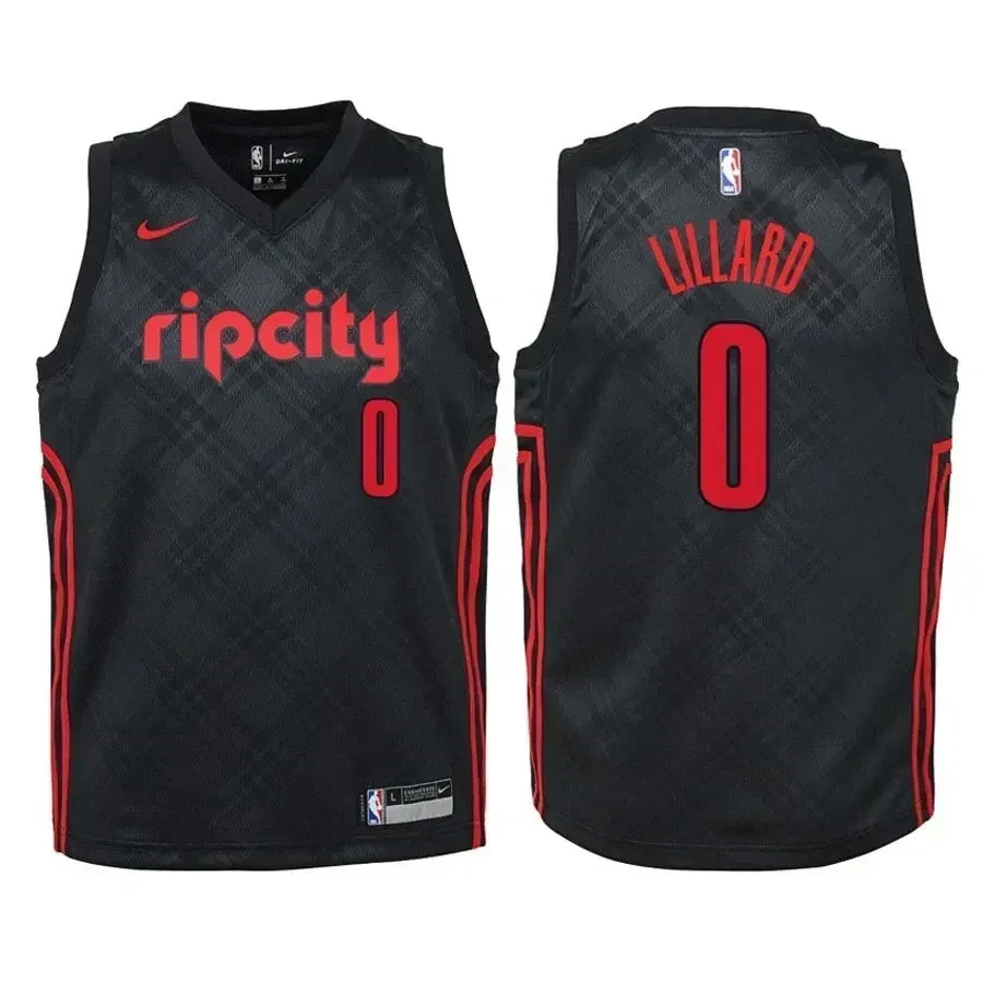 Blazers Damian Lillard 0 City Edition Black NBA Jersey Youth