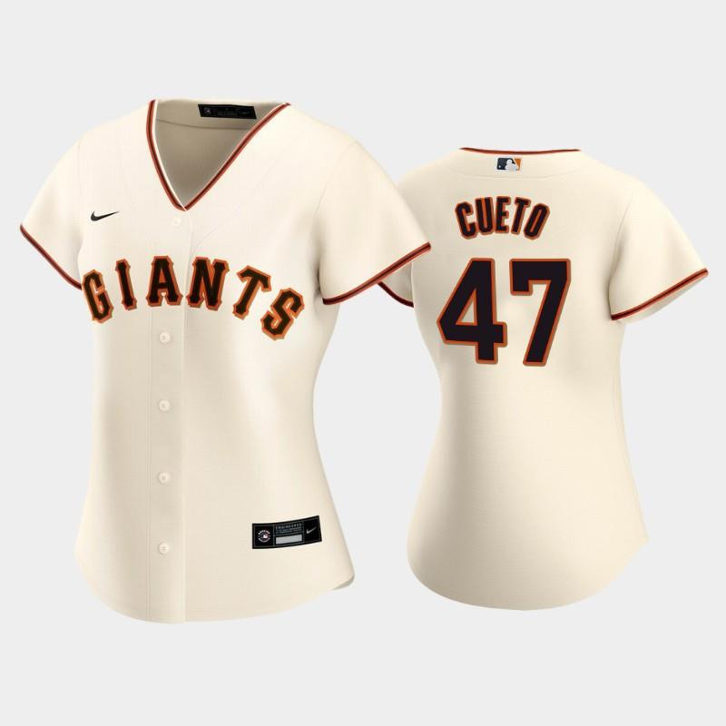 San Francisco Giants 47 Johnny Cueto Home Cream MLB Jersey Women's