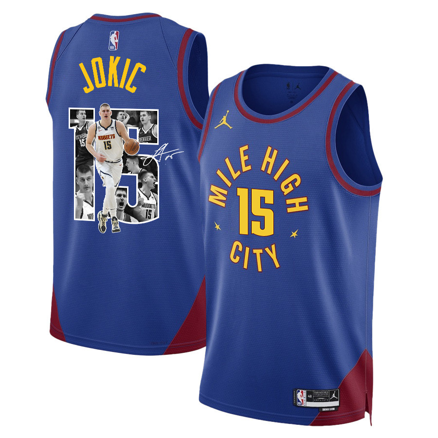 Nikola Jokic 15 Denver Nuggets Unpredictable Superstar 2023 Champions Swingman Blue NBA Jersey Men's