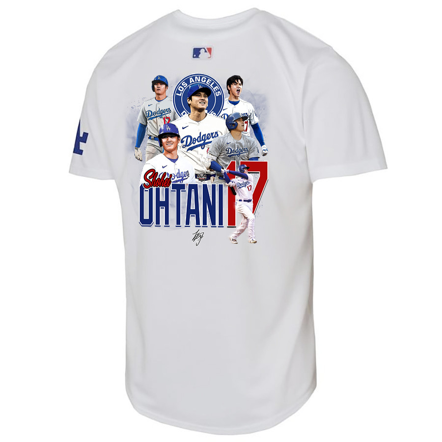 Shohei Ohtani 17 Los Angeles Dodgers Signed Collage Arts Home White MLB Jersey Youth
