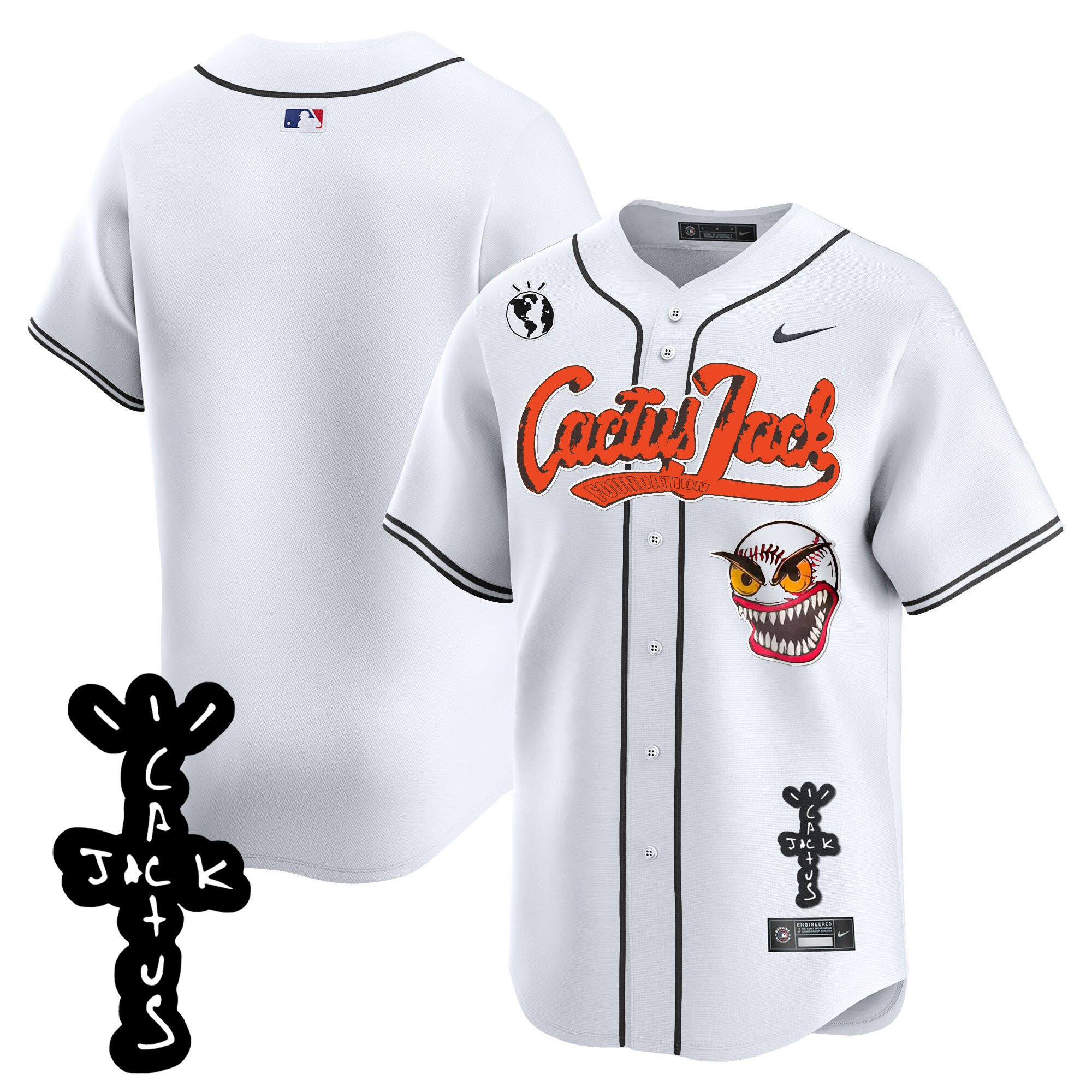 Houston Astros Cactus Jack Patch V2 White MLB Jersey Men's