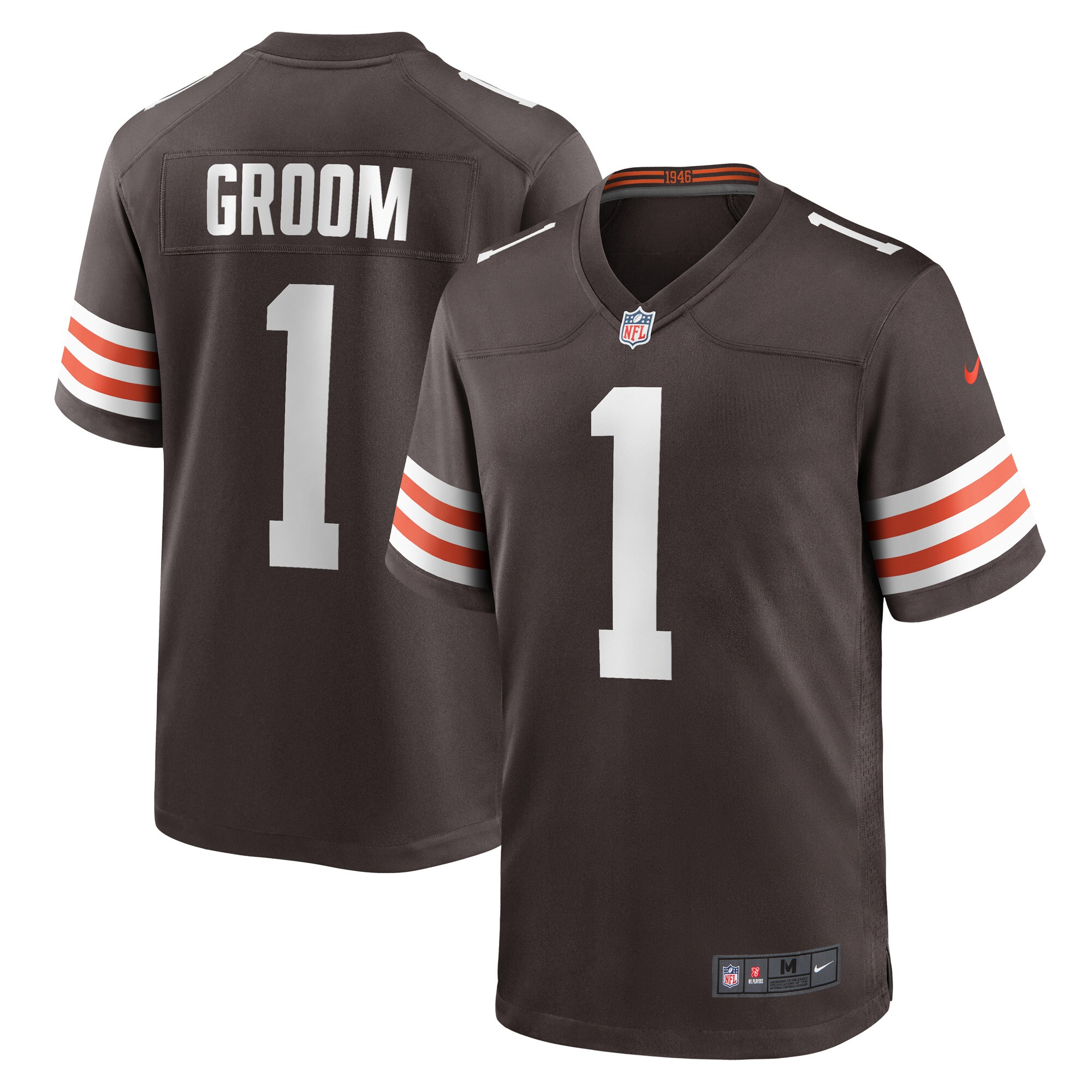 Cleveland Browns Number 1 Groom Brown Game NFL Jersey Men's