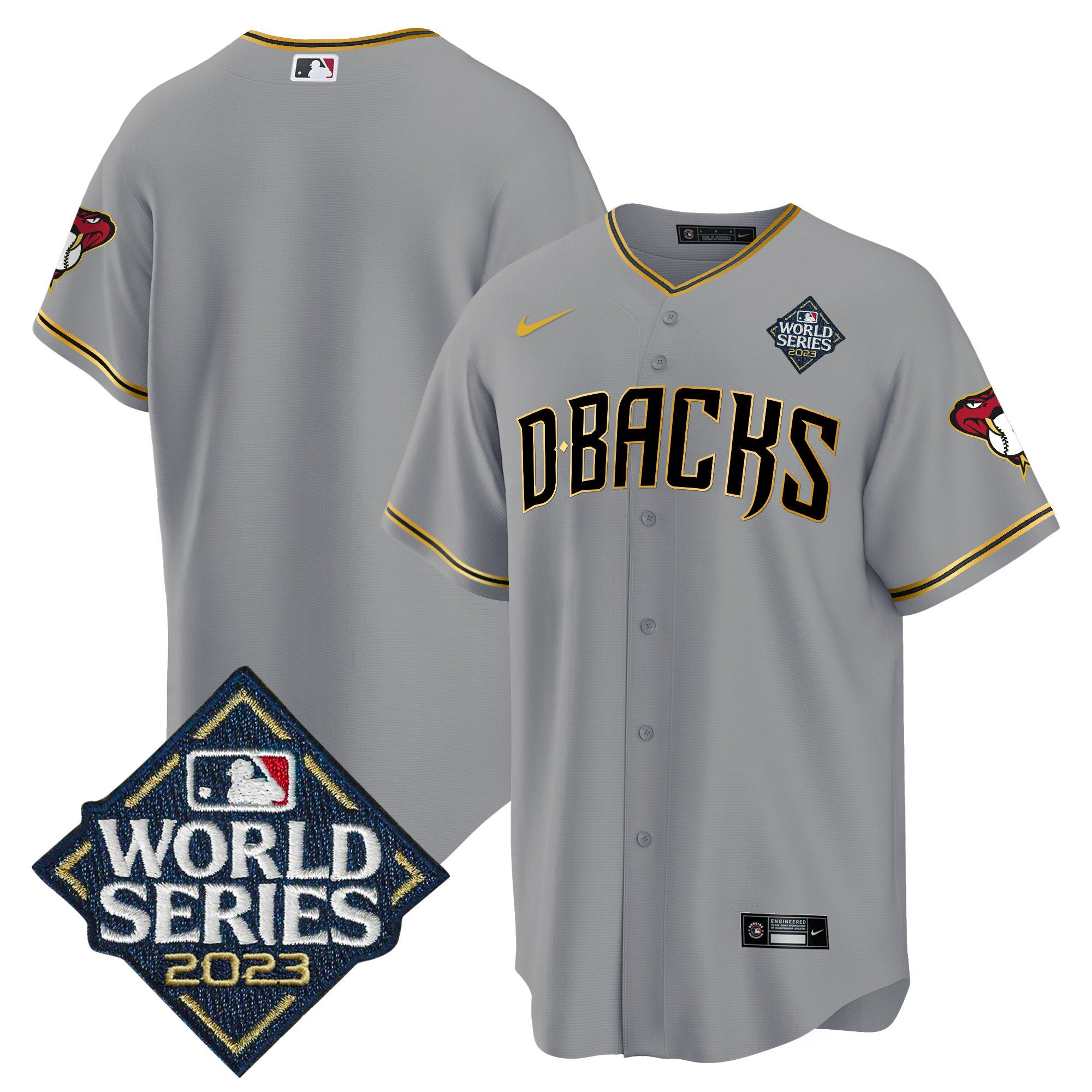 Arizona Diamondbacks 2023 World Series Gray Gold MLB Jersey Men's