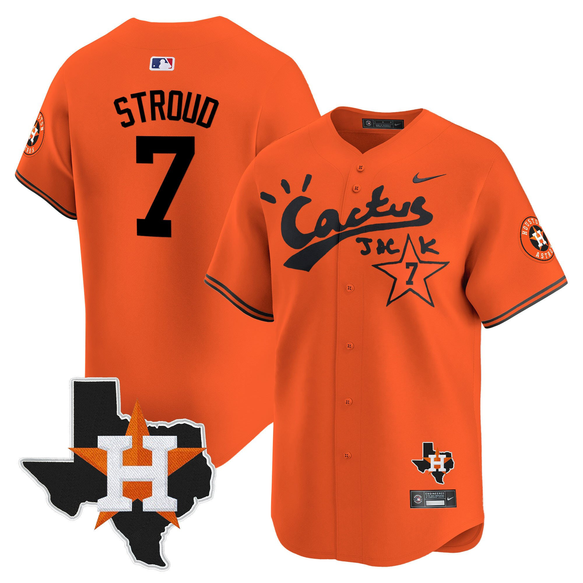 CJ. Stroud 7 Houston Astros Cactus Jack Houston Patch Orange Limited Men MLB Jersey Men's