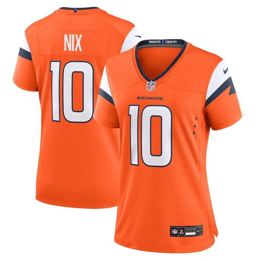 Bo Nix 10 Denver Broncos Game Orange NFL Jersey Women's
