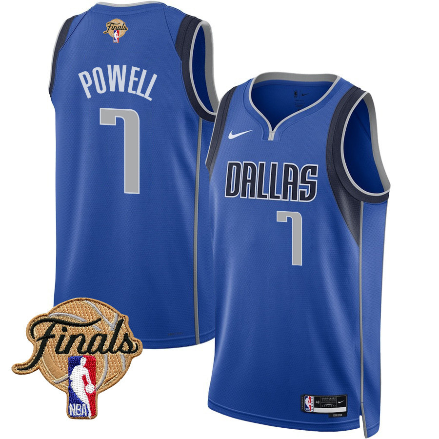 Dwight Powell 7 Dallas Mavericks 2024 FINALS PATCH Swingman Icon Edition Blue NBA Jersey Men's