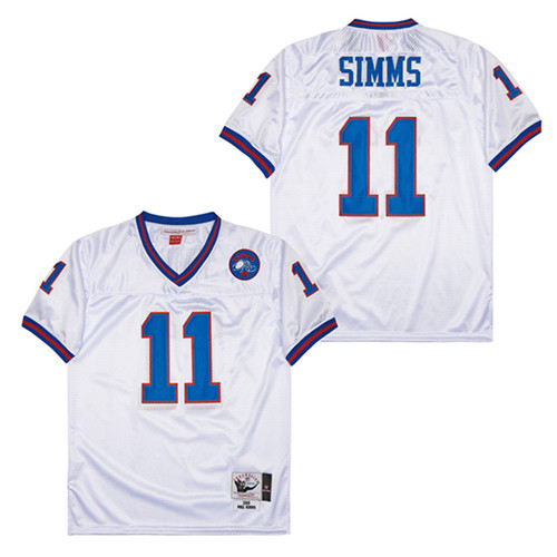 Phil Simms 11 New York Giants Spider Lockhart 43 Patch Throwback White NFL Jersey Men's