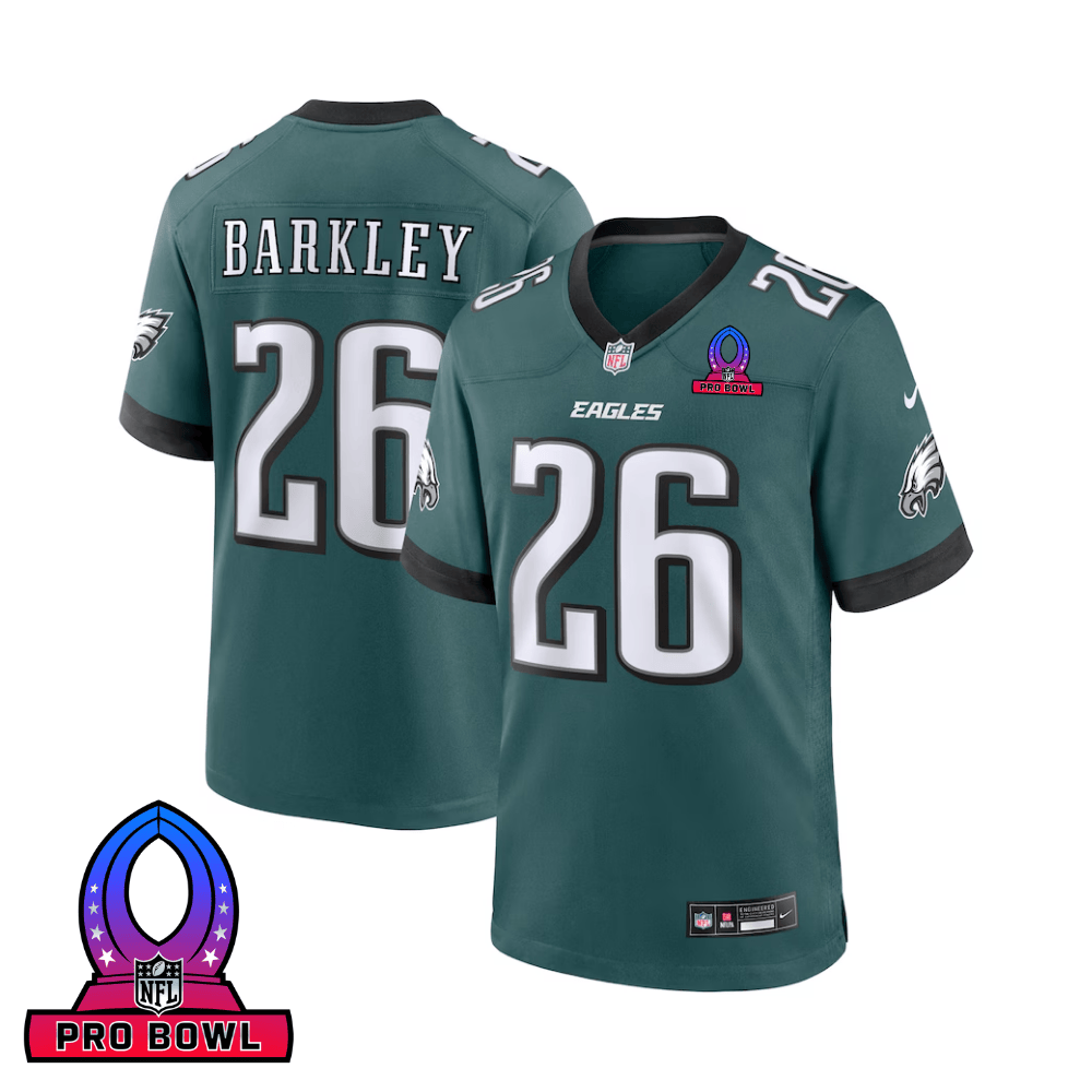 Saquon Barkley 26 Philadelphia Eagles 2025 Pro Bowl Patch Game Midnight Green NFL Jersey Men's
