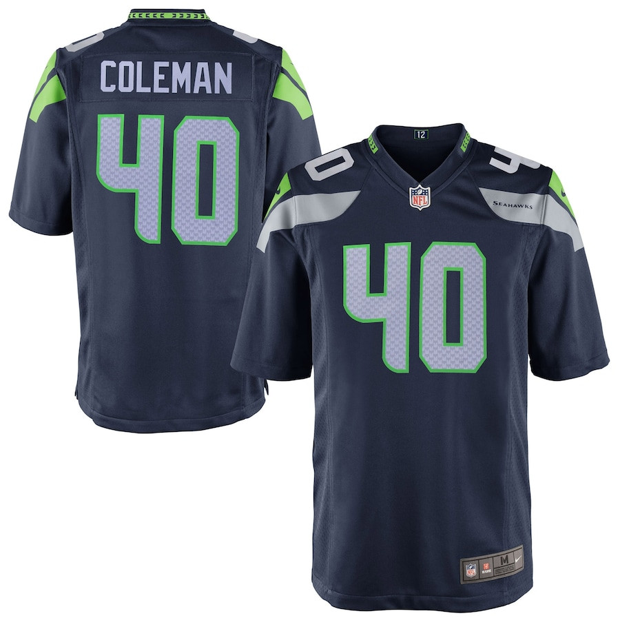Derrick Coleman 40 Seattle Seahawks Team Color Game College Navy NFL Jersey Youth