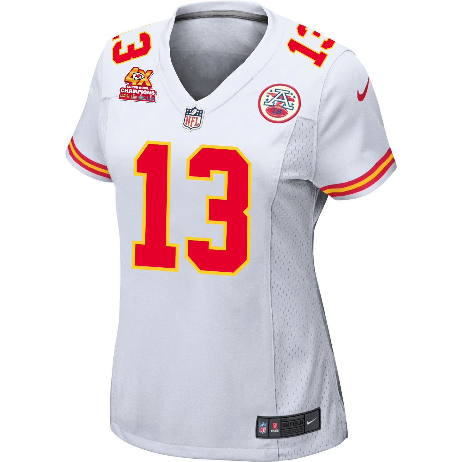 Chris Oladokun 13 Kansas City Chiefs Super Bowl LVIII Champions 4X Game White NFL Jersey Women's