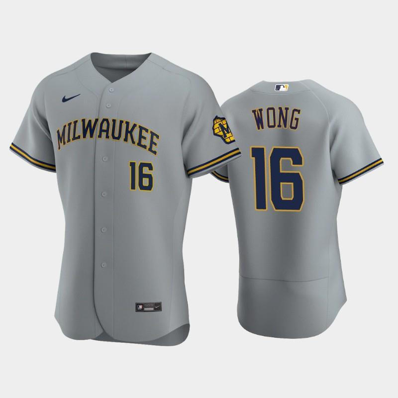 Milwaukee Brewers 16 Kolten Wong Road Team Gray MLB Jersey Men's