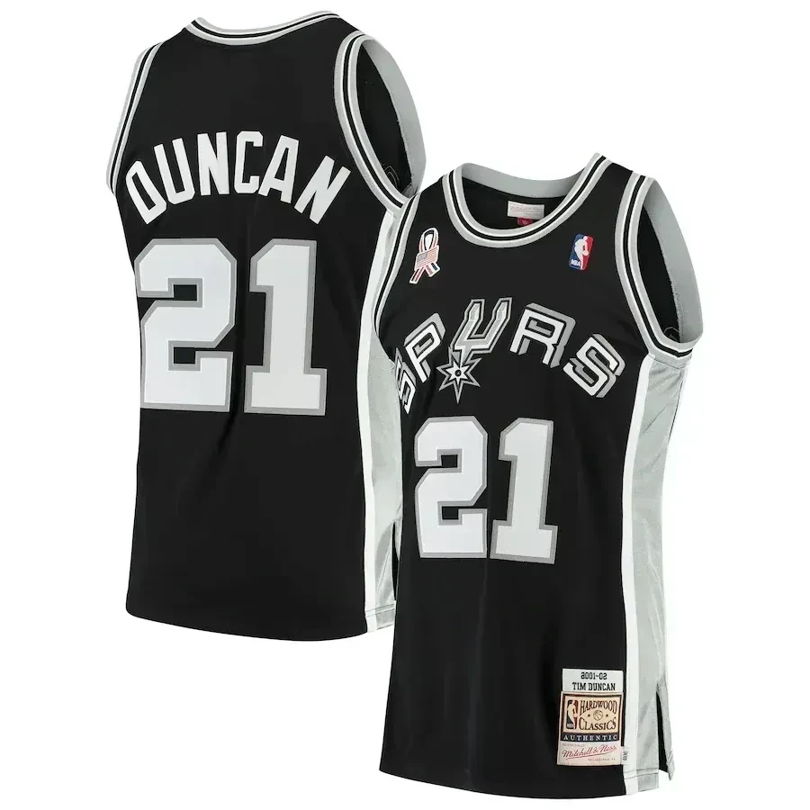 Tim Duncan San Antonio Spurs Mitchell Ness 2001/02 Hardwood Classics Black NBA Jersey Men's
