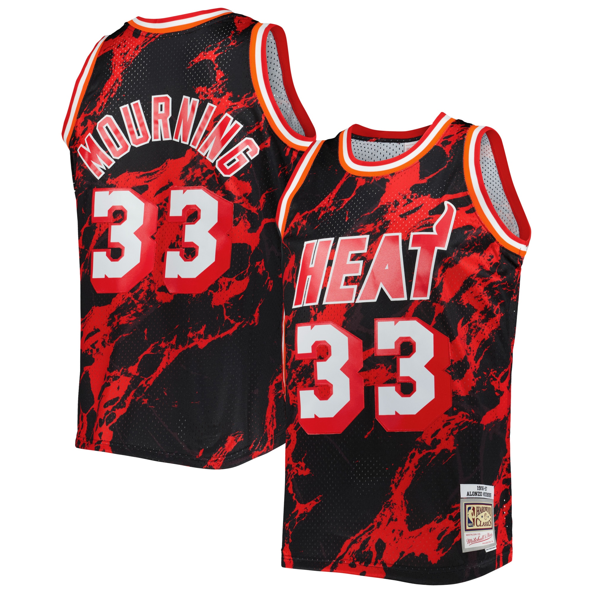 Mitchell Ness Alonzo Mourning Black Miami Heat 1996/97 Hardwood Classics Marble Swingman NBA Jersey Men's