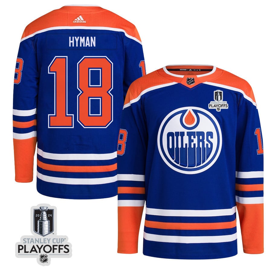 Zach Hyman 18 Edmonton Oilers 2024 Playoffs Patch Home Men NHL Jersey Men's