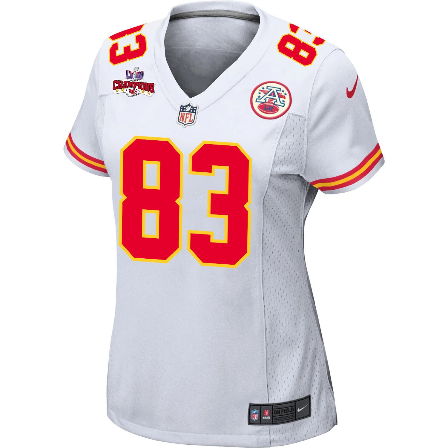 Noah Gray 83 Kansas City Chiefs Super Bowl LVIII Champions 4 Stars Patch Game White NFL Jersey Women's