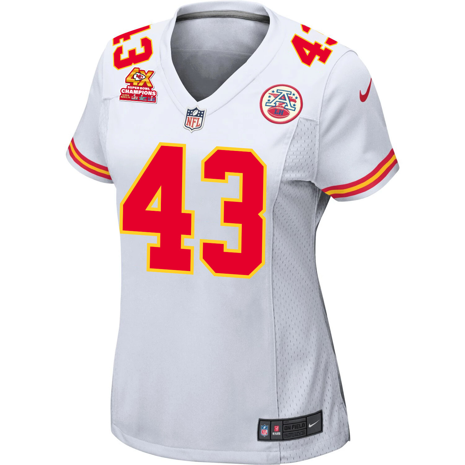 Jack Cochrane 43 Kansas City Chiefs Super Bowl LVIII Champions 4X Game White NFL Jersey Women's